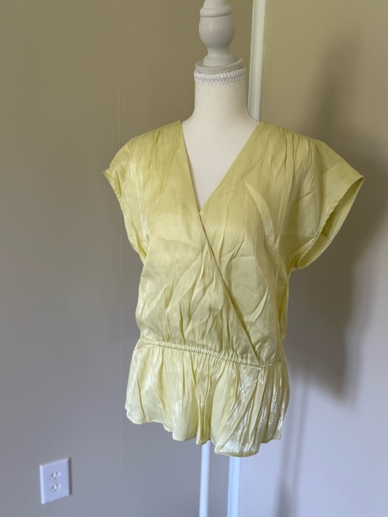 INC International Concepts Tops - INC International Concepts Yellow Shimmer V-Neck Peplum Blouse Babydoll Top